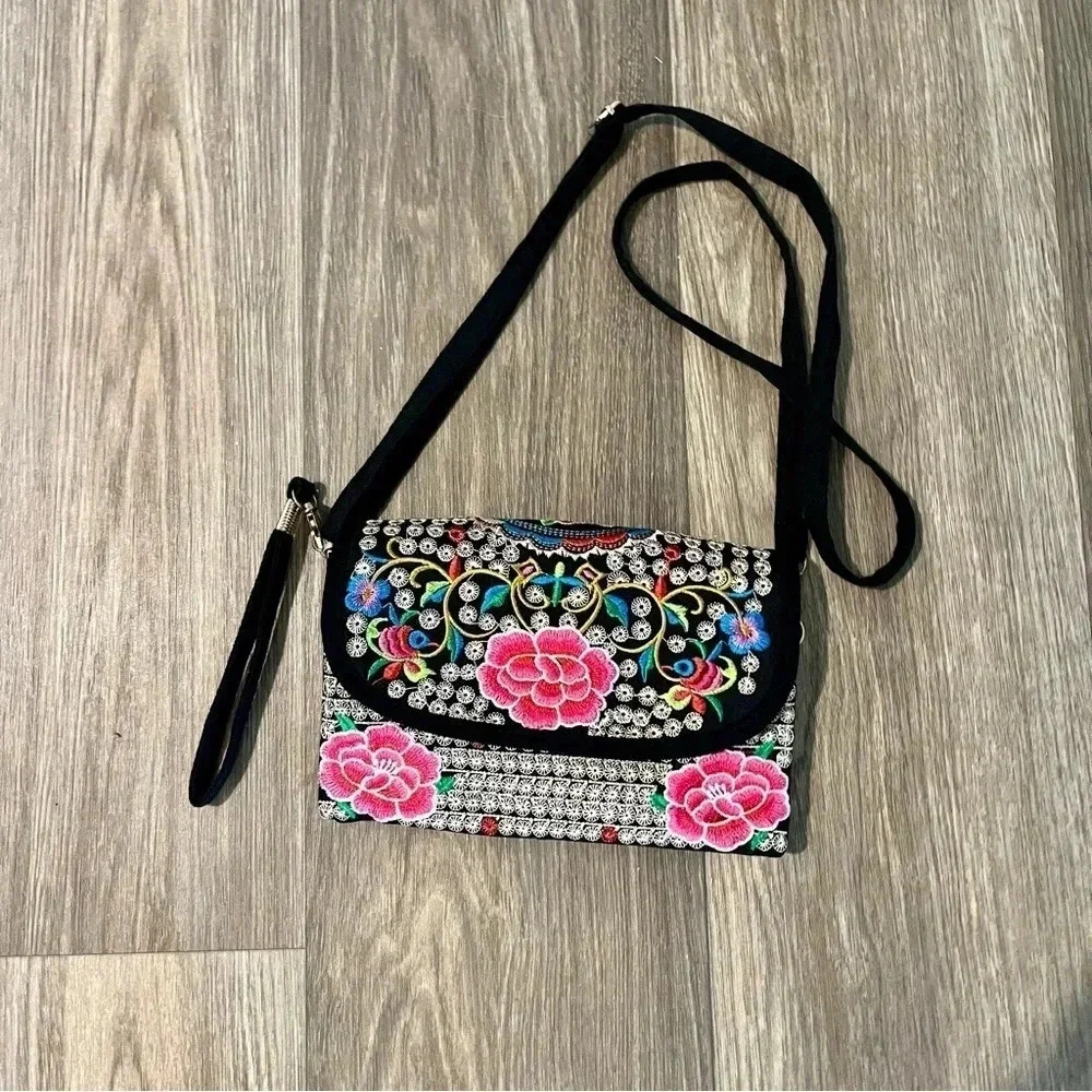 Embroidered Crossbody Bag/Clutch/Wristlet
